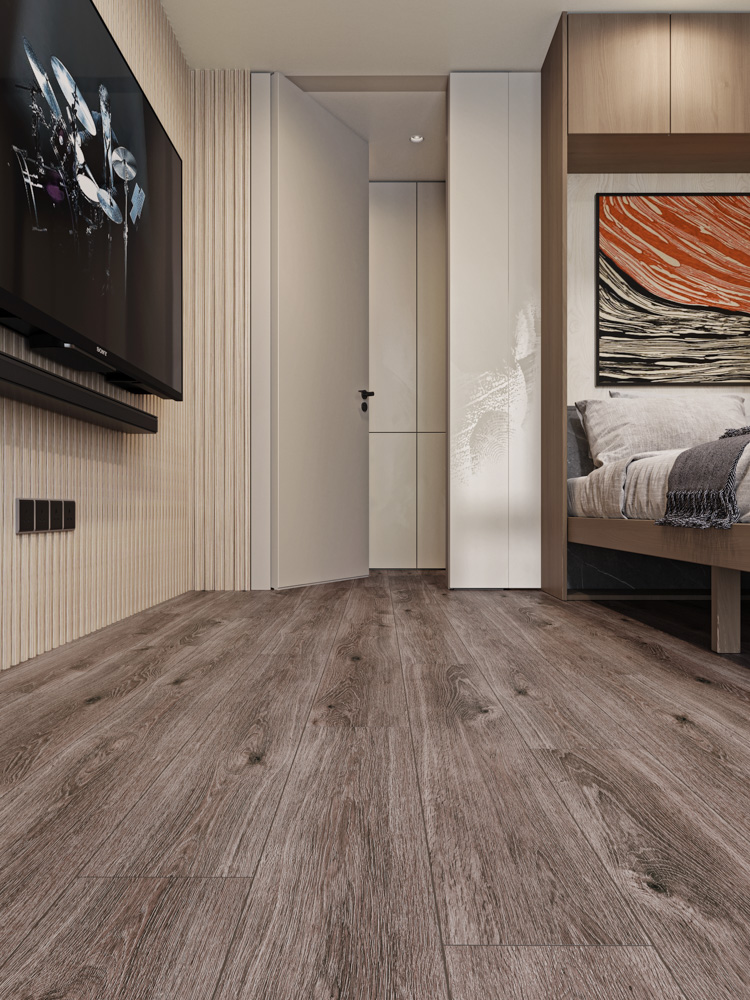 Кварцвиниловый SPC ламинат Cronafloor Wood Дуб Хельсинки ZH-81126-3 1200×180×4 фото в интерьере